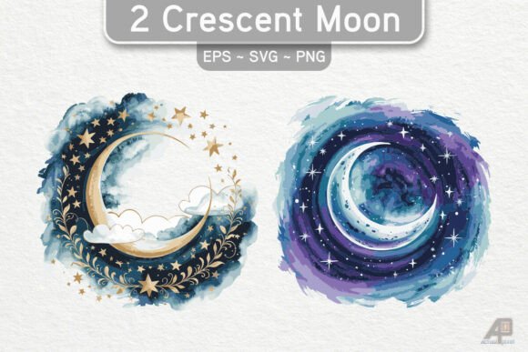 Download Watercolor Crescent Moon Clipart - Crescent moon Collection