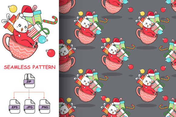 Download Seamless Christmas Cat in Cup Pattern - Premium Bundle