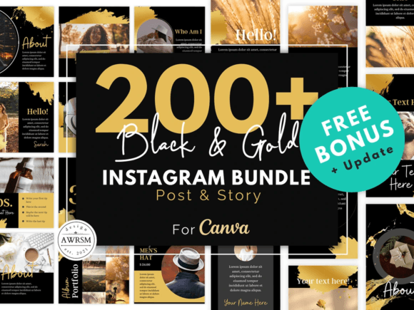 Download 200 Black Gold Instagram Template Bundle - Instagram template Collection
