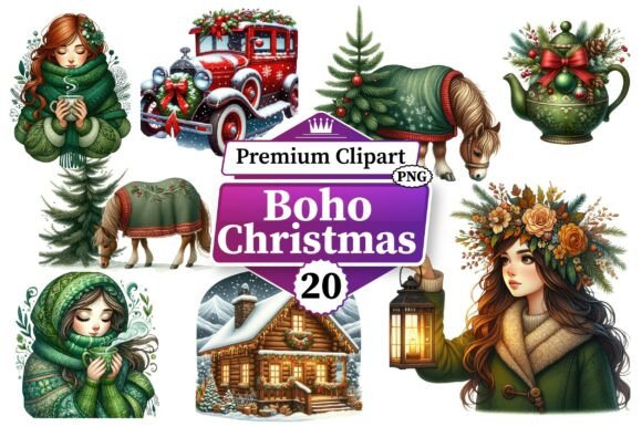 Download Boho Christmas Clipart Bundle PNG - Premium Resources