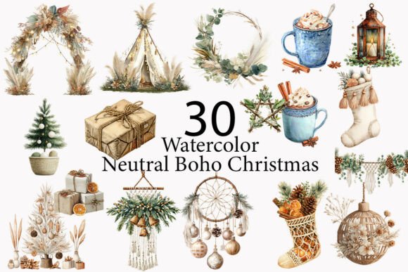 Download Neutral Boho Christmas Clipart - Premium Resources