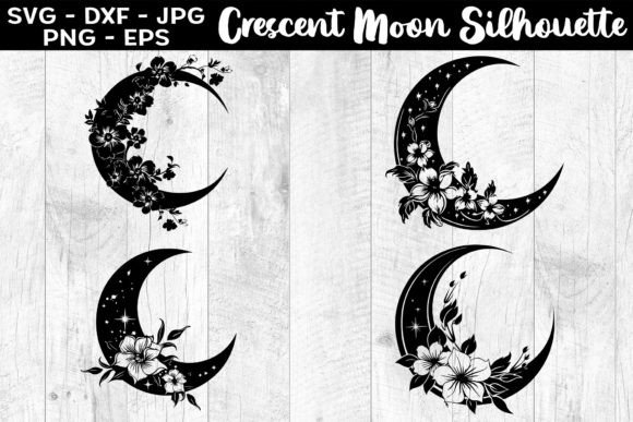 Download Crescent Moon with Flowers Silhouettes - Crescent moon Collection