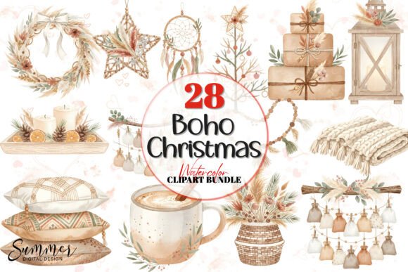 Download Neutral Cozy Boho Christmas Clipart - Premium Resources