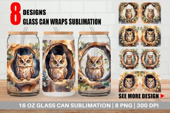 Download Glass Can Watercolor Owl - Watercolor owl Collection