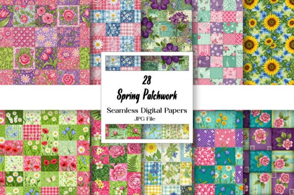 Download Spring Patchwork Seamless Digital Paper - Spring Collection