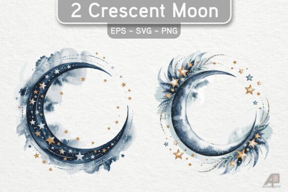 Download Watercolor Crescent Moon Clipart - Crescent moon Collection