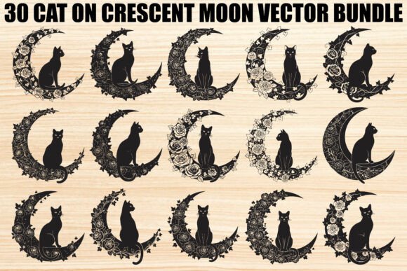 Download Cat on Crescent Moon Bundle - Crescent moon Collection