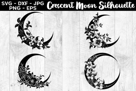 Download Crescent Moon with Flowers Silhouettes - Crescent moon Collection