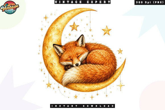 Download Sleeping Fox on Crescent Moon PNG - Crescent moon Collection